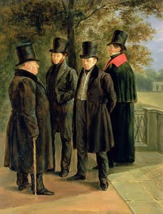The Poets Aleksandr Pushkin (1799-1837), Ivan Krylov (176869-1844), Vasily Zhukovsky (1783-1852) and Nicolai Gnedich (1784-1833)